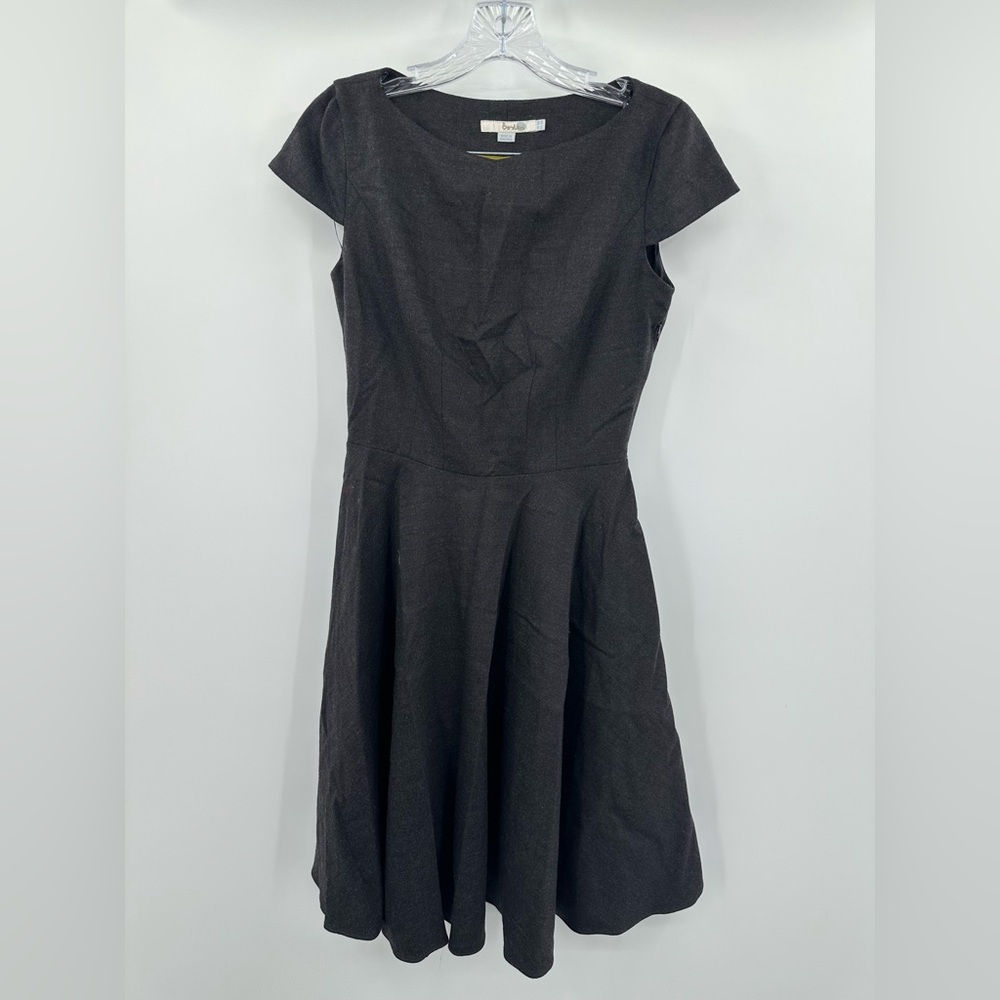 Boden Women's Charcoal Gray/Black Wool Blend Mini Skater Dress Cap Sleeve Size 2